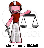 Poster, Art Print Of Pink Football Player Man Justice Concept With Scales And Sword Justicia Derived