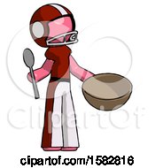 Poster, Art Print Of Pink Football Player Man With Empty Bowl And Spoon Ready To Make Something