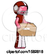 Poster, Art Print Of Pink Football Player Man Holding Package To Send Or Recieve In Mail