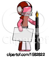 Poster, Art Print Of Pink Football Player Man Holding Large Envelope And Calligraphy Pen