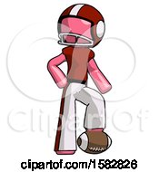 Poster, Art Print Of Pink Football Player Man Standing With Foot On Football