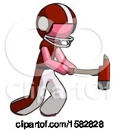 Poster, Art Print Of Pink Football Player Man With Ax Hitting Striking Or Chopping