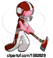 Poster, Art Print Of Pink Football Player Man Striking With A Red Firefighters Ax