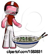 Poster, Art Print Of Pink Football Player Man And Noodle Bowl Giant Soup Restaraunt Concept