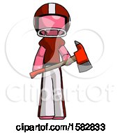 Poster, Art Print Of Pink Football Player Man Holding Red Fire Fighters Ax