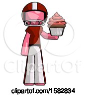 Poster, Art Print Of Pink Football Player Man Presenting Pink Cupcake To Viewer
