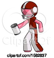 Poster, Art Print Of Pink Football Player Man Begger Holding Can Begging Or Asking For Charity Facing Left