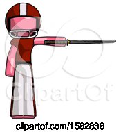 Poster, Art Print Of Pink Football Player Man Standing With Ninja Sword Katana Pointing Right