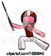 Pink Football Player Man With Ninja Sword Katana In Defense Pose