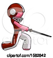 Poster, Art Print Of Pink Football Player Man With Ninja Sword Katana Slicing Or Striking Something