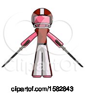 Pink Football Player Man Posing With Two Ninja Sword Katanas