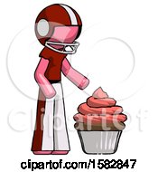 Poster, Art Print Of Pink Football Player Man With Giant Cupcake Dessert