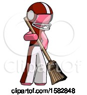 Poster, Art Print Of Pink Football Player Man Sweeping Area With Broom