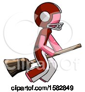 Poster, Art Print Of Pink Football Player Man Flying On Broom