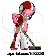 Poster, Art Print Of Pink Football Player Man Cleaning Services Janitor Sweeping Side View