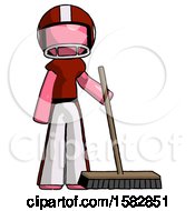 Poster, Art Print Of Pink Football Player Man Standing With Industrial Broom