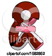 Poster, Art Print Of Pink Football Player Man Sitting With Head Down Facing Sideways Right