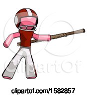 Poster, Art Print Of Pink Football Player Man Bo Staff Pointing Right Kung Fu Pose