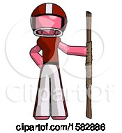 Poster, Art Print Of Pink Football Player Man Holding Staff Or Bo Staff