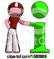 Pink Football Player Man With Info Symbol Leaning Up Against It
