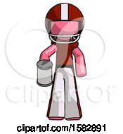 Pink Football Player Man Begger Holding Can Begging Or Asking For Charity