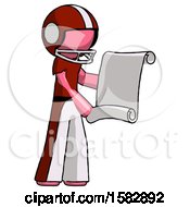 Poster, Art Print Of Pink Football Player Man Holding Blueprints Or Scroll