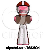 Poster, Art Print Of Pink Football Player Man Reading Book While Standing Up Facing Viewer