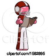 Poster, Art Print Of Pink Football Player Man Reading Book While Standing Up Facing Away