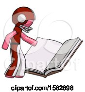 Poster, Art Print Of Pink Football Player Man Reading Big Book While Standing Beside It