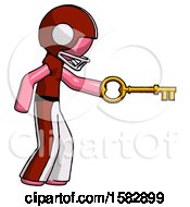 Poster, Art Print Of Pink Football Player Man With Big Key Of Gold Opening Something