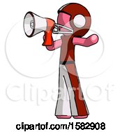 Poster, Art Print Of Pink Football Player Man Shouting Into Megaphone Bullhorn Facing Left