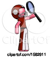 Poster, Art Print Of Pink Football Player Man Inspecting With Large Magnifying Glass Facing Up