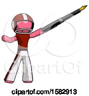Poster, Art Print Of Pink Football Player Man Pen Is Mightier Than The Sword Calligraphy Pose