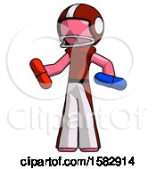 Poster, Art Print Of Pink Football Player Man Red Pill Or Blue Pill Concept