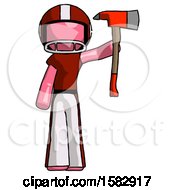 Poster, Art Print Of Pink Football Player Man Holding Up Red Firefighters Ax