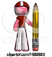 Poster, Art Print Of Pink Football Player Man With Large Pencil Standing Ready To Write