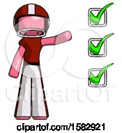 Poster, Art Print Of Pink Football Player Man Standing By List Of Checkmarks