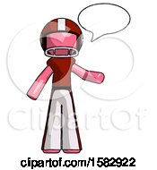 Poster, Art Print Of Pink Football Player Man With Word Bubble Talking Chat Icon