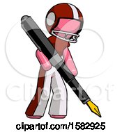 Pink Football Player Man Drawing Or Writing With Large Calligraphy Pen