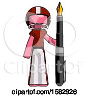 Poster, Art Print Of Pink Football Player Man Holding Giant Calligraphy Pen