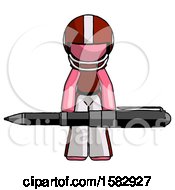 Poster, Art Print Of Pink Football Player Man Weightlifting A Giant Pen