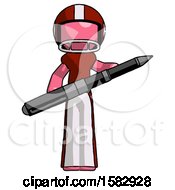 Poster, Art Print Of Pink Football Player Man Posing Confidently With Giant Pen