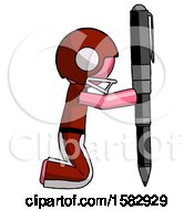 Poster, Art Print Of Pink Football Player Man Posing With Giant Pen In Powerful Yet Awkward Manner