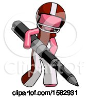 Poster, Art Print Of Pink Football Player Man Writing With A Really Big Pen