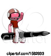 Pink Football Player Man Riding A Pen Like A Giant Rocket