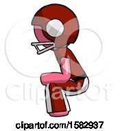 Poster, Art Print Of Pink Football Player Man Squatting Facing Left