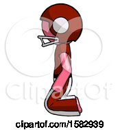 Poster, Art Print Of Pink Football Player Man Kneeling Left