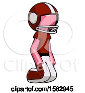 Poster, Art Print Of Pink Football Player Man Kneeling Angle View Right