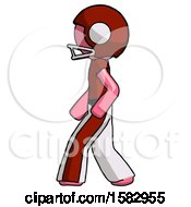 Poster, Art Print Of Pink Football Player Man Walking Left Side View