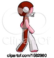 Poster, Art Print Of Pink Football Player Man Walking Right Side View